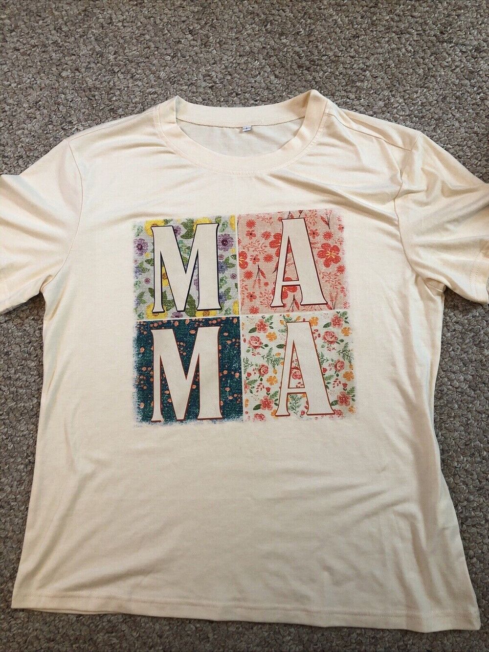 MAMA T Shirt Large Super Soft Polyester Blend Cream Color Excellent Condition
